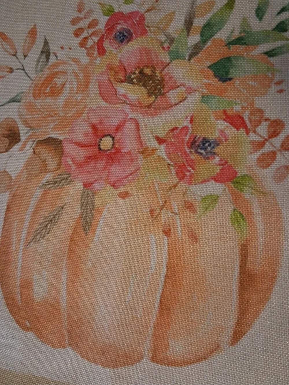 Set of 4 Fall Pumpkin & Flowers Pillow Covers 18x18 Inch Canvas Autumn Decor